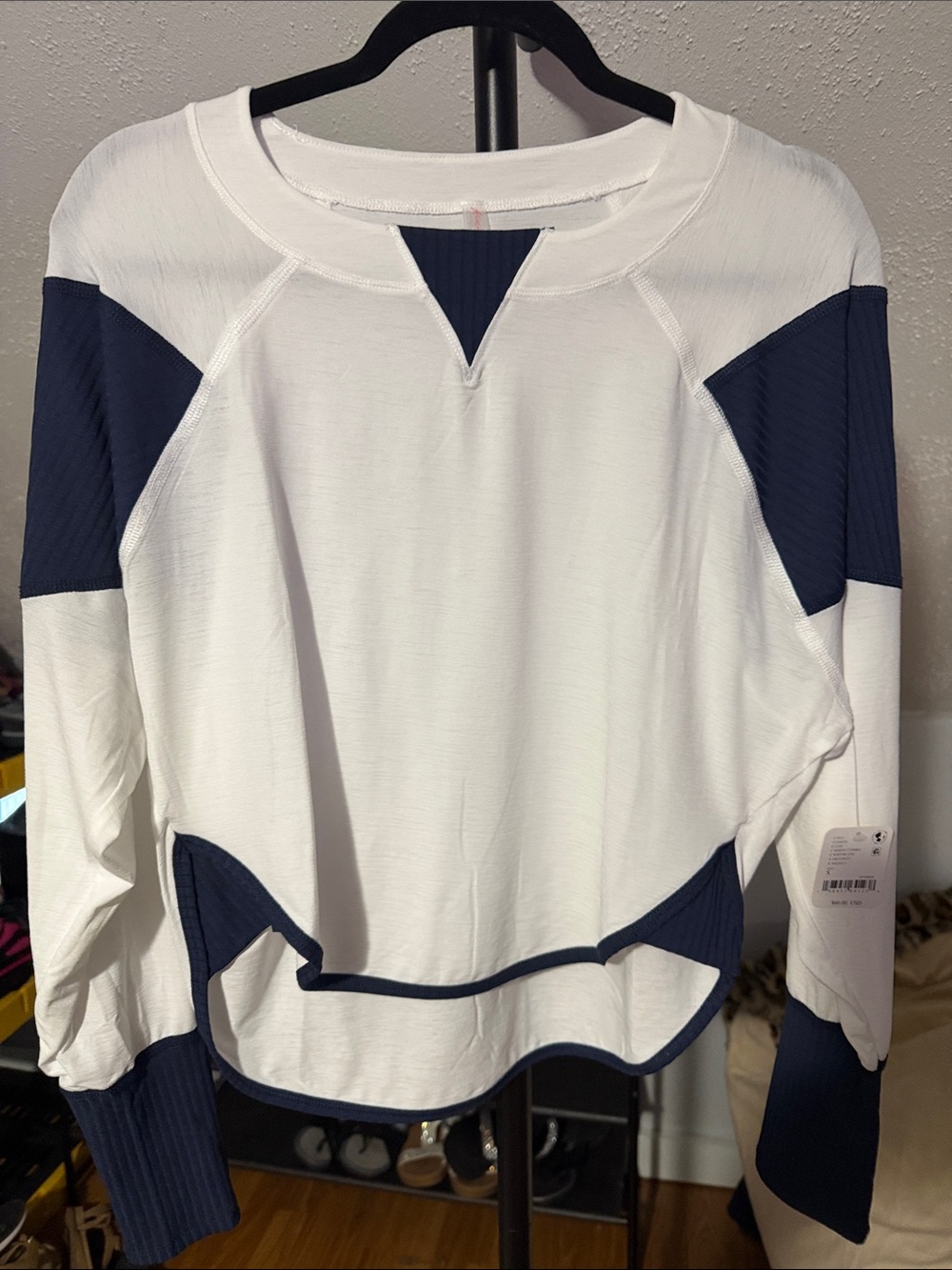 FP Movement by Free People White and Navy Colorblock Pullover Sweatshirt